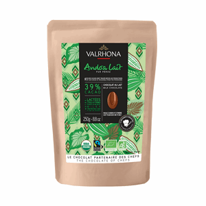 Valrhona Andoa Lait 39 % pellets til hjemmebaking 250 gram